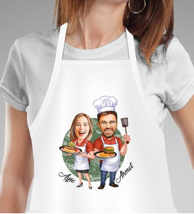 Kişiye Özel Çift Temalı Karikatür Mutfak Önlüğü