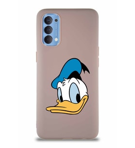 Oppo Reno 4 Soft Premier Kapak Donald Duck-B Tasarımlı Silikon Kılıf - Pudra (Şeffaf)