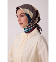 Geometrik Desen %100 Twill İpek Eşarp BE01
