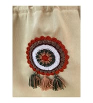 Büzgülü, Otantik, Kiremit/yeşil Mandala Detaylı, Tote Bez Omuz Çantası