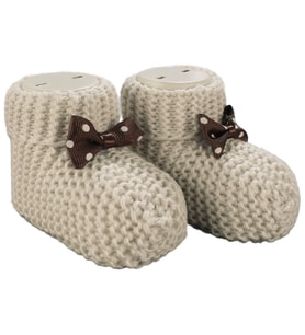 Unisex Kahverengi Puanlı Fiyonklu Triko Patik 0-6 Ay (Standart)