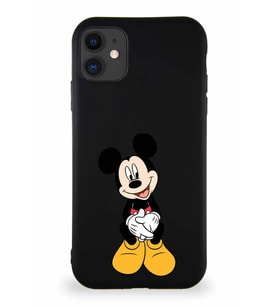 Apple iPhone 11 Soft Premier Kapak Mickey Mouse-A Tasarımlı Silikon Kılıf - Siyah (Şeffaf)
