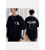 Anime Jujutsu Kaisen Satosugu Ön Arka Baskılı T-shirt (Siyah)