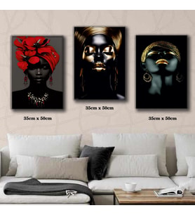 siyahi kadın artistlik silüet surat tablosu 3 adet 35cmx50cm kumaş baskılı canvas tablo