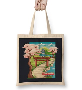 Leave The Road Take The Trails Japanese Garden Pixel Art Bez Çanta Uzun Saplı