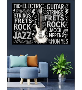 Elektro Gitar Yazı Sanatı Dekoratif Kanvas - Mdf Ahşap Tablo