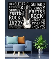 Elektro Gitar Yazı Sanatı Dekoratif Kanvas - Mdf Ahşap Tablo