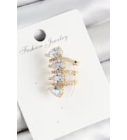 Pirinç Zirkon Taşlı Damla Model Gold Renk Sağ Kıkırdak Küpe (Altın)