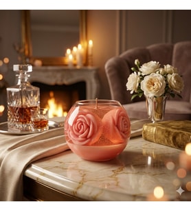 Cam Fanus'ta Güller Mum - Mumelia Candles Doğal Soya Cam Fanus Tasarım Dekoratif Mum - Somon