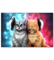 Cakatablo İki Kedi Kulaklık Müzik Keyfi Görsel MDF Tablo