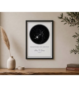 Kişiye Özel Gökyüzü Yıldız Haritası Tablo Çerçeveli Poster Siyah