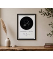 Kişiye Özel Gökyüzü Yıldız Haritası Tablo Çerçeveli Poster Siyah