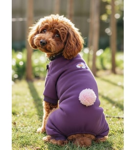 Pony Purple PONPON Köpek Tulumu  Şardonlu Polar Kumaş  Küçük Irk Köpekler İçin  Tüy Dökülmesini Azaltır (Mor)