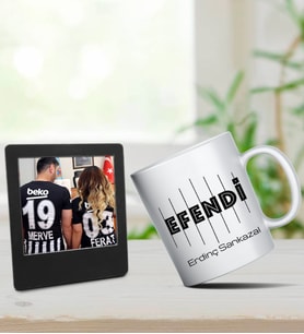 Kişiye Özel Efendi Kupa & Siyah Renk İnstagram Çerçeve Hediye Seti