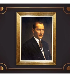 Altın Varaklı Çerçeveli Paspartulu Atatürk Tablo DC0576 (Gold)