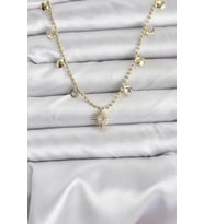 Zirkon Taşlı Kutup Yıldızı Model Pirinç Gold Renk Kadın Kolye - TJ-BKO10648