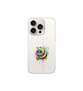 iPhone 15 Pro Max ile uyumlu Splash arı tasarımlı şeffaf silikon kılıf