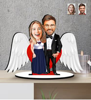 Sevgililer Günü Hediyesi Melek Kanatlı  Karikatür   Mdf  Biblo (Çok Renkli)