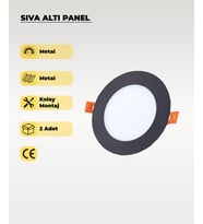 6W Sıva Altı Yuvarlak Siyah Led Panel Beyaz Işık