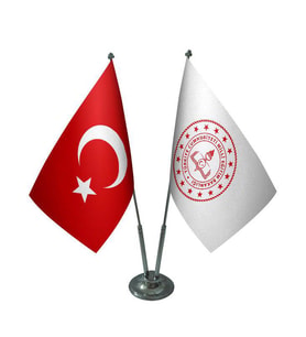 Masa Üstü Milli Eğitim Bakanlığı Bayrağı Türk Bayrağı İkili Krom Direk Masa Bayrak Seti