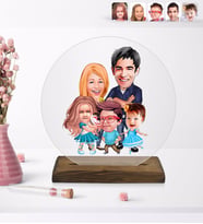 BK Gift Kişiye Özel Aile Karikatürlü Yuvarlak Ahşap Standlı Biblo-7