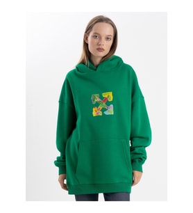 Unisex Ok Baskılı Kapşonlu Sweatshirt