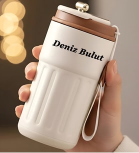 Kişiye Özel Lüx Dijital LED Sıcaklık Ölçerli Termos Siyah, Yeşil, Mavi ve Beyaz Çelik Kilitli Termos Kupa mug (Eskimiş Beyaz)
