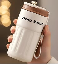Kişiye Özel Lüx Dijital LED Sıcaklık Ölçerli Termos Siyah, Yeşil, Mavi ve Beyaz Çelik Kilitli Termos Kupa mug (Eskimiş Beyaz)