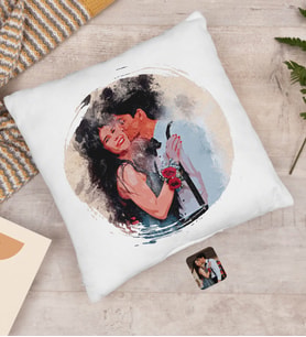 BK Gift Kişiye Özel Karikatür Portre Beyaz Yastık, Illustrasyon Portre, Arkadaşa Hediye, Sevgiliye Hediye, Ev Hediyesi-3