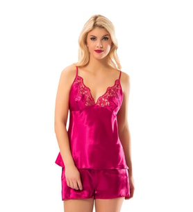 Sistina Bayan Fuşya Saten Babydoll Şortlu Takım 297