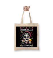 Demon Slayer İblis Keser Christmas Knit Yılbaşı Yeni Yıl Beyaz Bez Çanta Alışveriş Çantası