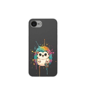 iPhone 16e ile Uyumlu Splash Kirpi Tasarımlı Şeffaf Silikon Kılıf