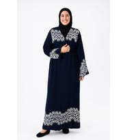 Halkalı Desenli Kruvaze Namaz Elbisesi – Yandan Bağlamalı, Rahat Kesim 36–46 Beden (Lacivert)