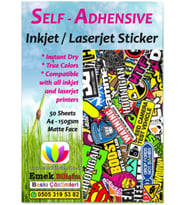 Inkjet Ve Laser Uyumlu 50 Adet A4 Sticker Güçlü Yapışkanlı Etiket Kağıdı MAT YÜZEYLİ 120gsm