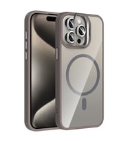 Apple iPhone 15 Pro Uyumlu Kılıf Standlı ve Kamera Lens Hediyeli M-Safe Şarj Özellikli Zore Etro Kapak (Gri)