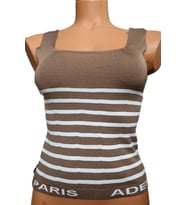 Kahverengi Beyaz Çizgili Kare Yaka Atlet Triko Bluz Crop S / M / L Beden Uyumlu