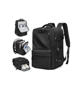 Su Geçirmez 16" inç 39L Ayakkabı Bölmeli Seyahat Sırt Çantası - Laptop Bölmeli, USB Şarj Girişli (Siyah)