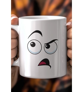 Emoji Yüz İfadeli  330ml Baskılı Beyaz Seramik Kupa Bardak