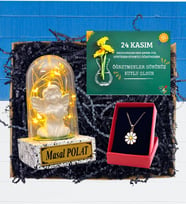 Öğretmene Özel İsimli Led Işıklı Fanus - Melek Öğretmenim & Papatya Kolyeli