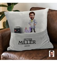 BK Gift Kişiye Özel Eczacı Karikatür Tasarımlı Organizer Kumanda ve Atıştırmalık Cepli Gri Kırlent Yastık-3 Arkadaşa Hediye, Cepli Yastık
