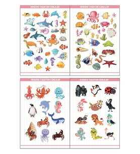 Eğitim Etiketleri Denizde, Havada, Karada Yaşayan Canlılar Figürler, 135 Adet Opak Sticker