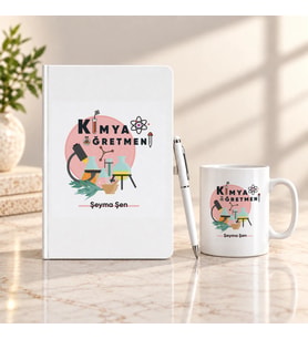 Kimya Öğretmenine İsme Özel Defter Kalem ve Kupa Hediye Seti