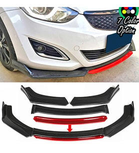 Hyundai Elantra Kırmızı Renkli Şeritli Dilli Ön Lip 4 Prç Parlak Siyah ABS