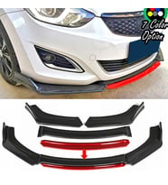 Hyundai Elantra Kırmızı Renkli Şeritli Dilli Ön Lip 4 Prç Parlak Siyah ABS