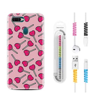 Oppo A5S A15 A16 A54 A55 A73 A74 Kılıf Kablo Koruma Spiral Silikon Heart Lollipop 1414