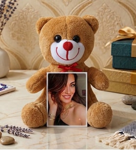 Kişiye Özel Fotoğraflı Peluş Ayıcık Buketi