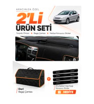 PEUGEOT 307 (2001-2008) Uyumlu Torpido Örtüsü + Deri Bagaj Çantası + Sticker Seti - Siyah Kahverengi