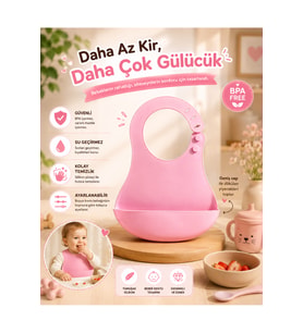 Silikon Mama Önlüğü Su Geçirmez Ayarlanabilir Bebek Önlüğü BPA İçermeyen Beslenme Önlüğü Pembe