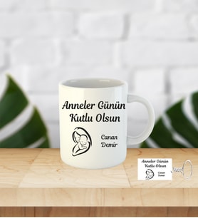 Anneler Gününe Özel İnci Beyazı Kupa Bardak Anahtarlık Hediyeli