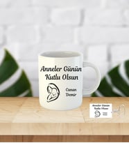 Anneler Gününe Özel İnci Beyazı Kupa Bardak Anahtarlık Hediyeli
